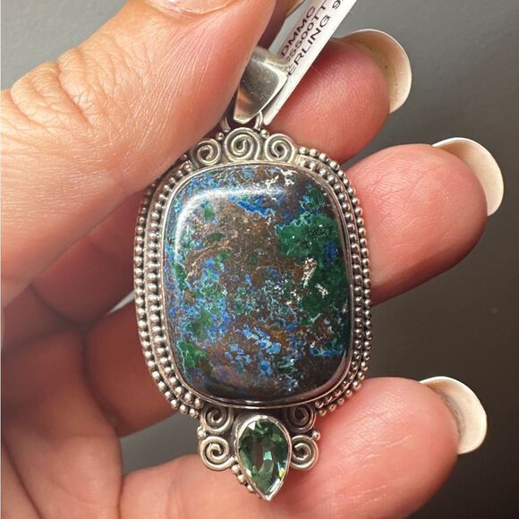 NWT Azurite and Green Quartz in Bali Sterling Silver Pendant! - Picture 12 of 12